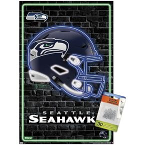 Trends International NFL Seattle Seahawks - Neon Helmet 23 Wall Poster, 22.37" x 34.00", Poster & Push Pin Bundle in Kuwait