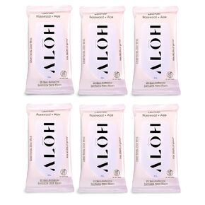 ALŌH Lavender Rosewood + Aloe Sanitizing Hand Wipes - Clean Hands, Clear Mind - On The Go Hand Sanitizer Wipes for Kids and Adults - Travel Size 6 Pack, 20ct Wipes (120 wipes) in Kuwait