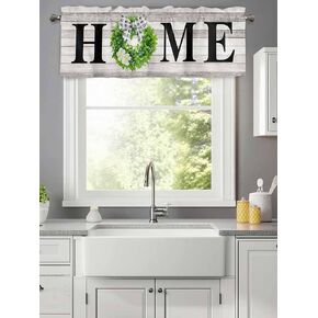 Home Window Valance Rod Pocket Short Curtain Panels,Retro Wood Board Kitchen Valances Curtains,Boxwood Wreath Flower Bow Window Treatments Drapes for Living Room Bedroom 42x12in in Kuwait
