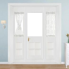 NAPEARL French Door Curtains Geometric Patterns Sidelight for Front Door, Faux Linen Semi-Sheer with Top and Bottom Rod Pocket, 1 Panel in Kuwait