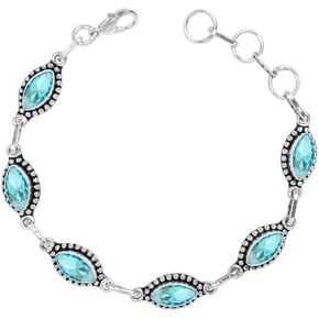 Larimar Stone Silver Overlay Link Bracelet For Women Natural Gemstone Link Chain Bracelet, Handmade Adjustable Link Bracelet For Women Girls Christmas Gifts in Kuwait