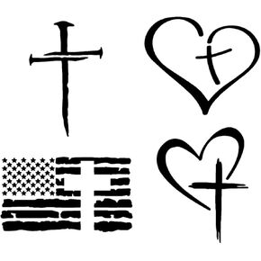 Cross Decal 4 Pack: Cross of Nails, Heart Cross, American Flag Cross, Christian Cross in Heart Decals (Small ~3.5", Black) in Kuwait