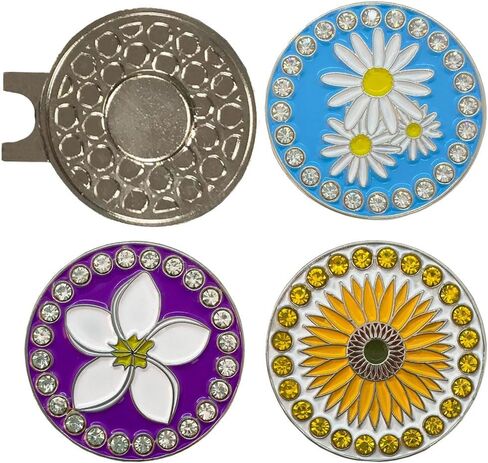 Bling Flower Ball Marker Pack | Includes One Daisies, One Sunflower, and One Plumeria Bling Ball Marker with One Magnetic Hat Clip in Kuwait