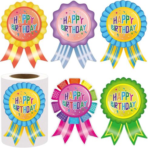 Happy Birthday Badge Stickers Colorful Roll Birthday Stickers for Kids 200PCS Birthday Stickers Classroom Candy Color Birthday Party Decoration School Supplies in Kuwait