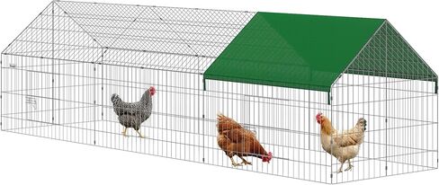 PawHut 73 "L Metal Chicken Playpen، قفص الحيوانات الصغيرة، سياج ساحة لعب الحيوانات الأليفة للأرانب، شينشيلا مع سقف للداخلية والخارجية، 29.5" H، أخضر in Kuwait