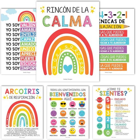 6 Colorful Spanish Classroom Decorations for Teachers - Spanish Classroom Posters Elementary, Calm Down Corner Posters Español, Emociones Poster Spanish, Afirmaciones Positivas Español Poster in Kuwait