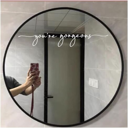 ملصق You're Gorgeous، ملصق صالون الشعر، ملصق حائط بشعار، ديكور صالون التجميل، ملصق مرآة، ديكور الحمام، فينيل مرآة، ملصق تأكيدات إيجابية، 16 × 2.2 بوصة (أبيض) in Kuwait