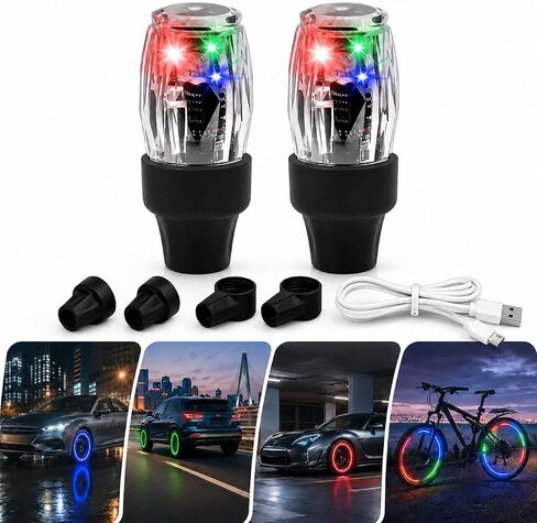 Car Tire Wheel Lights,Tire Valve Light,Car LED Lights,Car Atmosphere Lights,LED Tire Light,with Motion Sensors Colorful LED Tire Light Gas Nozzle,for Car Bicycle Motorcycles Accessories.(2 Pcs) in Kuwait