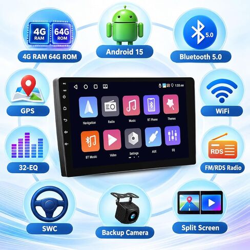 2G/64G Android 13 Car Stereo for Hyundai Elantra 2007-2010 Radio with Wireless Apple Carplay&Android Auto GPS Navigation, 9" Touchscreen Bluetooth Hi-Fi Audio/WiFi/SWC/USB+Backup Camera&Mic in Kuwait