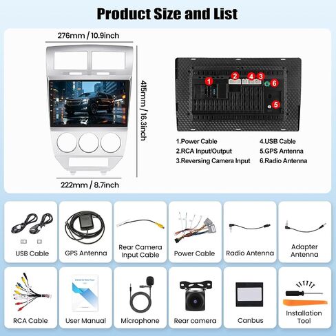 2G/64G Android 13 Car Stereo for Hyundai Elantra 2007-2010 Radio with Wireless Apple Carplay&Android Auto GPS Navigation, 9" Touchscreen Bluetooth Hi-Fi Audio/WiFi/SWC/USB+Backup Camera&Mic in Kuwait