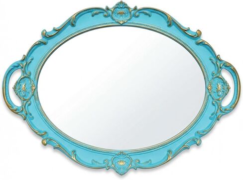 Schones Geschaft Decorative Mirror Tray, Makeup Jewelry Perfume Organizer, Vintage Oval Display and Serving Tray for Bedroom Living-Room Dresser Decor (14.6"x 9.8") (White - Oval) in Kuwait