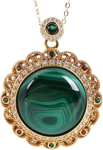 Natural malachite stone pendant Genuine round malachite zircon pendant necklace for Women Girls Gifts in Kuwait