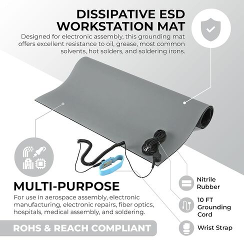 MWRF Source™ ESD Mat Kit with Wrist Strap and Grounding Cord (0.07 inches) (18" x 30", Gray) in Kuwait