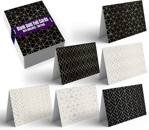 Better Office Products 100-Pack All Occasion Greeting Cards, Assorted Blank Note Cards, 4 x 6 inch, 6 Elegant Gold Foil Geometric Designs, Blank Inside, with Envelopes, 100 Pack in Kuwait