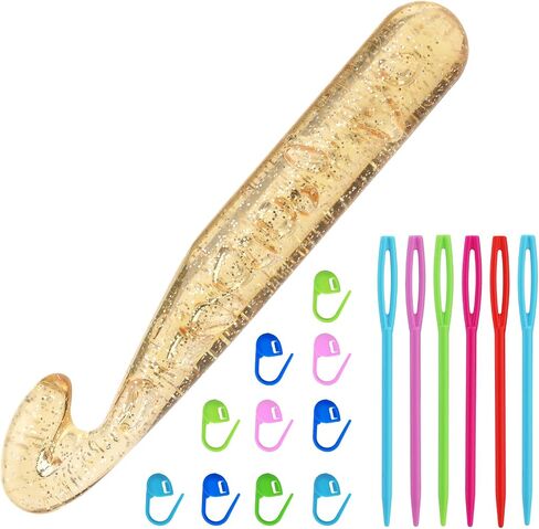 37 Pcs Huge Crochet Hook Set,9 Pieces Large Eye Blunt Needles,12mm-25mm Large Size Yarn Crochet Hooks Needles with 20 Stitch Markers and 2 Tapestry Needle in Kuwait