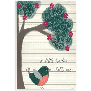 The Kids Room By Stupell A Little Birdie Told Me Bird and Tree Hand Drawn Lined Paper Look, 10 x 15, Proudly Made in USA in Kuwait