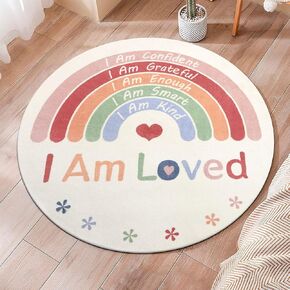 سجادة مستديرة من Topotdor Boho Rainbow، سجادة أطفال قابلة للغسل، سجادة حضانة ملونة فائقة النعومة لتهدئة ركن المنزل وغرفة النوم وغرفة اللعب، 47 بوصة مستديرة in Kuwait