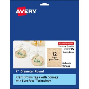 علامات Avery مستديرة مع تقنية Sure Feed، قطر 2 بوصة، أبيض غير لامع، 120 علامة مستديرة مع خيوط، طباعة إلى الحافة، علامات قابلة للطباعة بالليزر/النافثة للحبر (80512) in Kuwait