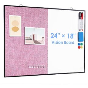 ARCOBIS Cork Board White Board Combo, 24"X18" Linen Bulletin Board Whiteboard for Wall, Double-Sided Magnetic Dry Erase Corkboard for Home, Office, School, Dark Grey in Kuwait