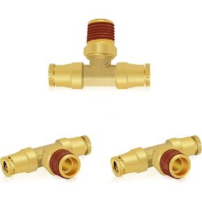 1/4“ DOT Air Line Quick Connect Fittings, 3PCS Brass Push to Connect Fittings 1/4" Tube OD × 1/8" NPT Tee Union to Male Pipe Swivel for Truck Trailers Air Brake System in Kuwait