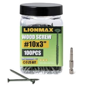 LIONMAX Deck Screws 3 Inch, Wood Screws #10 x 3", 100 PCS, Rust Resistant, Exterior Epoxy Coated, Outdoor Decking Screws, Torx/Star Drive Head Screw, T25 Star Bit Included, Green in Kuwait