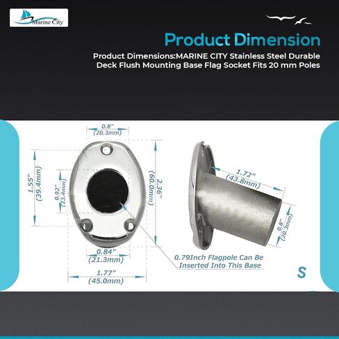 MARINE CITY 316 Grade Stainless Steel Durable Deck Flush Mounting Base Flag Socket Grade T-Handle (Fits for 1 Inch Pole) for Boats – Yachts – Marines – Hardware Accessories (Pack of 1) in Kuwait