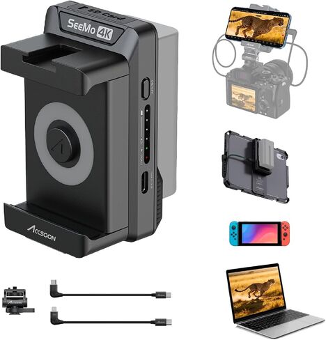 محول فيديو SeeMo 4K HDMI لأجهزة iOS من Accsoon، جهاز إرسال فيديو UHD 4K30FPS محمول للمراقبة/التسجيل/المشاركة في الوقت الحقيقي، رؤية البث المباشر، شحن سريع وخفيف الوزن in Kuwait