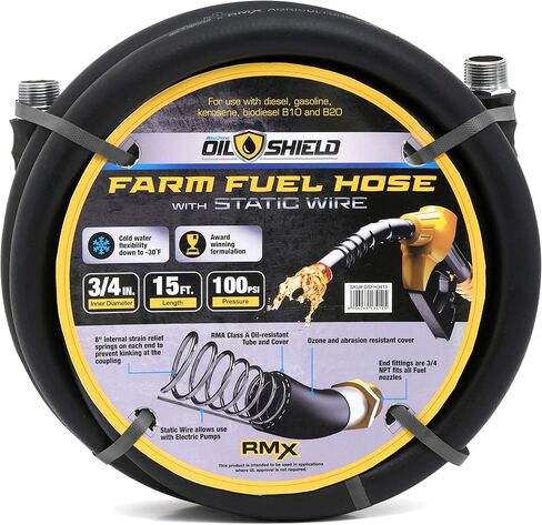خرطوم نقل وقود المزرعة من الجيل التالي من Oil Shield - ولاعة - مقاوم للالتواء 2X - مضاد للكهرباء الساكنة - 4 مقيدات لثني قبضة الأصابع (1 بوصة × 30 بوصة) OSFHONE30 in Kuwait