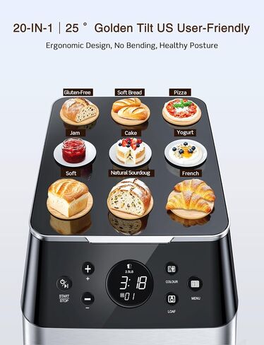 KBS 2LB Bread Maker, 19-in-1 Automatic Bread Machine Stainless Steel with Ceramic Pan,15H Timer&1H Keep Warm, Sourdough, Gluten-Free, 650W Bread Maker Machine with 3 Loaf Sizes 3 Crust Colors, Recipes in Kuwait
