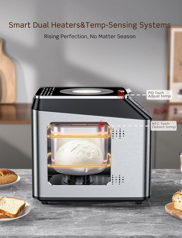 KBS 2LB Bread Maker, 19-in-1 Automatic Bread Machine Stainless Steel with Ceramic Pan,15H Timer&1H Keep Warm, Sourdough, Gluten-Free, 650W Bread Maker Machine with 3 Loaf Sizes 3 Crust Colors, Recipes in Kuwait
