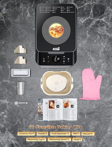 KBS 2LB Bread Maker, 19-in-1 Automatic Bread Machine Stainless Steel with Ceramic Pan,15H Timer&1H Keep Warm, Sourdough, Gluten-Free, 650W Bread Maker Machine with 3 Loaf Sizes 3 Crust Colors, Recipes in Kuwait