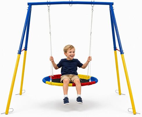 DECORLIFE 40 Inch Saucer Swing for Kids Outdoor, 700lb Weight Capacity, Tree Swing with Hanging Straps, 360° Rotate Swivel, Adjustable Ropes, 900D Oxford Waterproof, Multicolor, Round in Kuwait