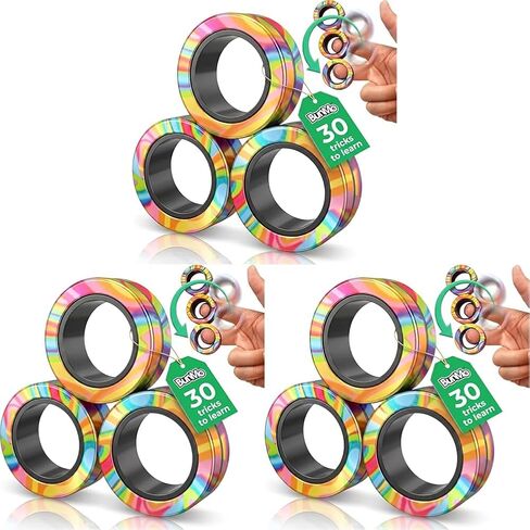 BunMo 9 Pack Magnetic Fidget Rings | Black - Rainbow and Rainbow Swirl Fidget Toys for Kids 8-12 | Sensory Toys or Fidget Toys for Anxiety Relief | Stress Relief Toy in Kuwait