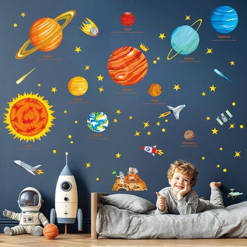 DECOWALL DS9-1501S ملصقات الحائط للأطفال النظام الشمسي ملصقات الحائط القابلة للتقشير واللصق ملصقات الحائط القابلة للإزالة للأطفال وغرفة نوم الأطفال وغرفة المعيشة (متوسط) d؟ in Kuwait