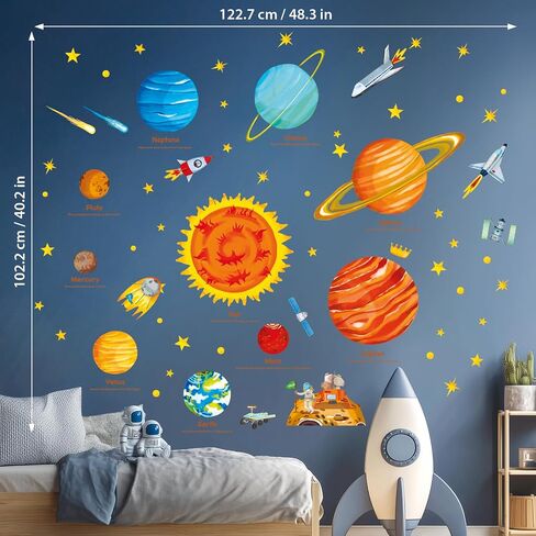 DECOWALL DS9-1501S ملصقات الحائط للأطفال النظام الشمسي ملصقات الحائط القابلة للتقشير واللصق ملصقات الحائط القابلة للإزالة للأطفال وغرفة نوم الأطفال وغرفة المعيشة (متوسط) d؟ in Kuwait