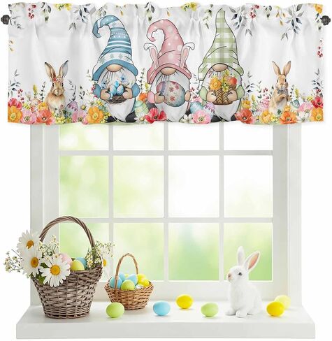 Easter Valance for Windows Gnome Tulip Curtains Valances Loads of Love Floral Rod Pocket Valance Window Treatments Spring Holiday Short Curtains for Kitchen Living Room Bedroom Bathroom 54x18 Inch in Kuwait