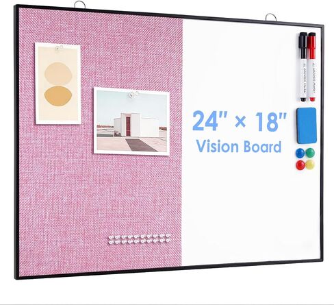 ARCOBIS Cork Board White Board Combo, 24"X18" Linen Bulletin Board Whiteboard for Wall, Double-Sided Magnetic Dry Erase Corkboard for Home, Office, School, Dark Grey in Kuwait