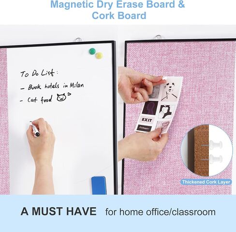 ARCOBIS Cork Board White Board Combo, 24"X18" Linen Bulletin Board Whiteboard for Wall, Double-Sided Magnetic Dry Erase Corkboard for Home, Office, School, Dark Grey in Kuwait