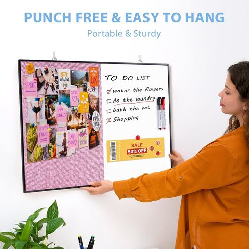 ARCOBIS Cork Board White Board Combo, 24"X18" Linen Bulletin Board Whiteboard for Wall, Double-Sided Magnetic Dry Erase Corkboard for Home, Office, School, Dark Grey in Kuwait