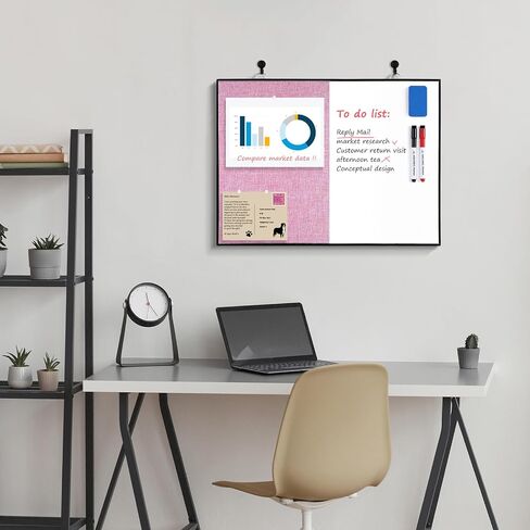 ARCOBIS Cork Board White Board Combo, 24"X18" Linen Bulletin Board Whiteboard for Wall, Double-Sided Magnetic Dry Erase Corkboard for Home, Office, School, Dark Grey in Kuwait