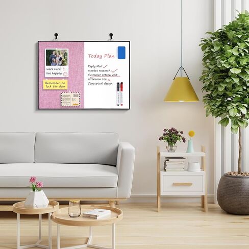 ARCOBIS Cork Board White Board Combo, 24"X18" Linen Bulletin Board Whiteboard for Wall, Double-Sided Magnetic Dry Erase Corkboard for Home, Office, School, Dark Grey in Kuwait