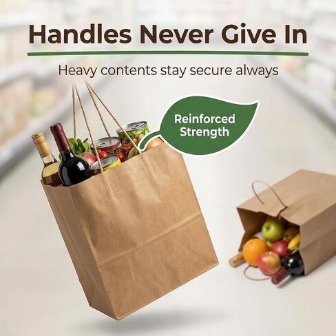 Premium 10x5x13 Paper Bags with Handles - Pack of 100, Kraft Paper Bags Ideal for Shopping, Wedding, Business, Retail, Craft, Gifts & More - Durable, 100% Recyclable Brown Quality Bags in Kuwait