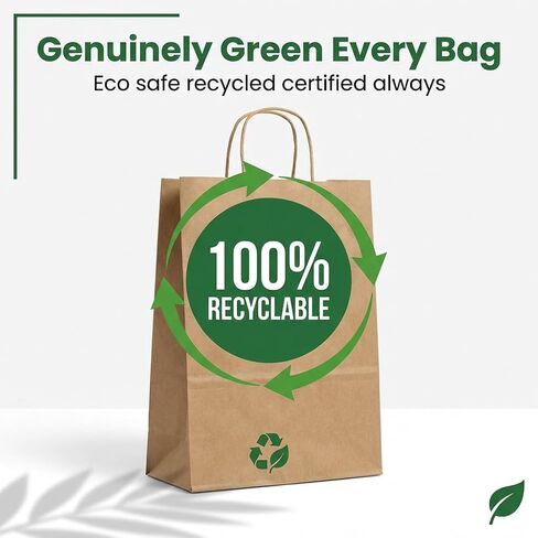 Premium 10x5x13 Paper Bags with Handles - Pack of 100, Kraft Paper Bags Ideal for Shopping, Wedding, Business, Retail, Craft, Gifts & More - Durable, 100% Recyclable Brown Quality Bags in Kuwait