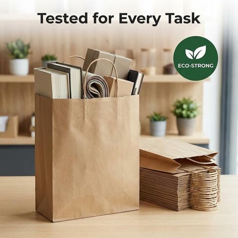 Premium 10x5x13 Paper Bags with Handles - Pack of 100, Kraft Paper Bags Ideal for Shopping, Wedding, Business, Retail, Craft, Gifts & More - Durable, 100% Recyclable Brown Quality Bags in Kuwait