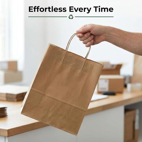 Premium 10x5x13 Paper Bags with Handles - Pack of 100, Kraft Paper Bags Ideal for Shopping, Wedding, Business, Retail, Craft, Gifts & More - Durable, 100% Recyclable Brown Quality Bags in Kuwait