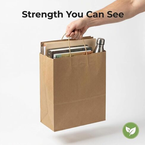 Premium 10x5x13 Paper Bags with Handles - Pack of 100, Kraft Paper Bags Ideal for Shopping, Wedding, Business, Retail, Craft, Gifts & More - Durable, 100% Recyclable Brown Quality Bags in Kuwait