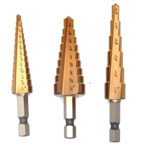 3 Pcs Hex Shank HSS Titanium Coated Step Drill Bits Set for DIY Woodworking Tool,4-/12/20/32mm in Kuwait