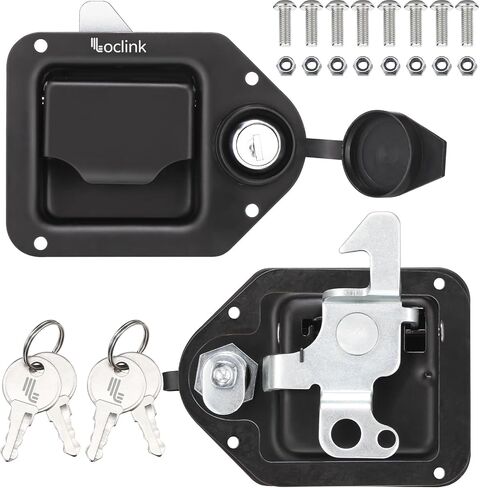 Loclink Truck Tool Box Lock Replacement, Black Paddle Latch, Stainless Steel Pull Handle Standard Flush Mount Lock for Trailer Toolbox RV Handle Motorhome Patrol Car, 2pc in Kuwait