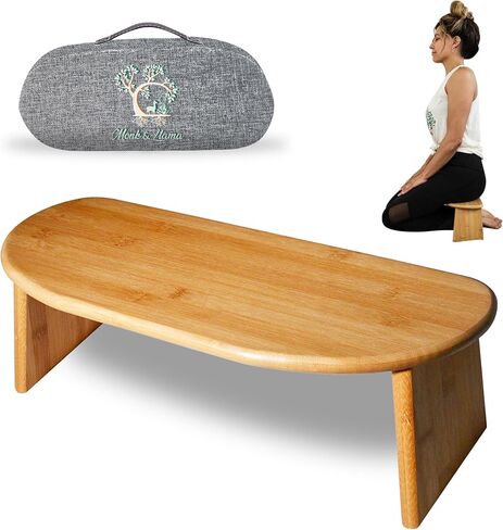 Monk & Llama Meditation Bench - Foldable, Ergonomic, Bamboo Kneeling Stool— Perfect Seiza Bench Meditation Stool Chair for Prayer & Travel - Deeper & Enjoyable Sessions in Kuwait