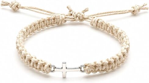 Cross Charm Hemp Bracelet Christian Religious White Adjustable Cord for Men Women Teen Girls Beach Hemp Jewelry in Kuwait